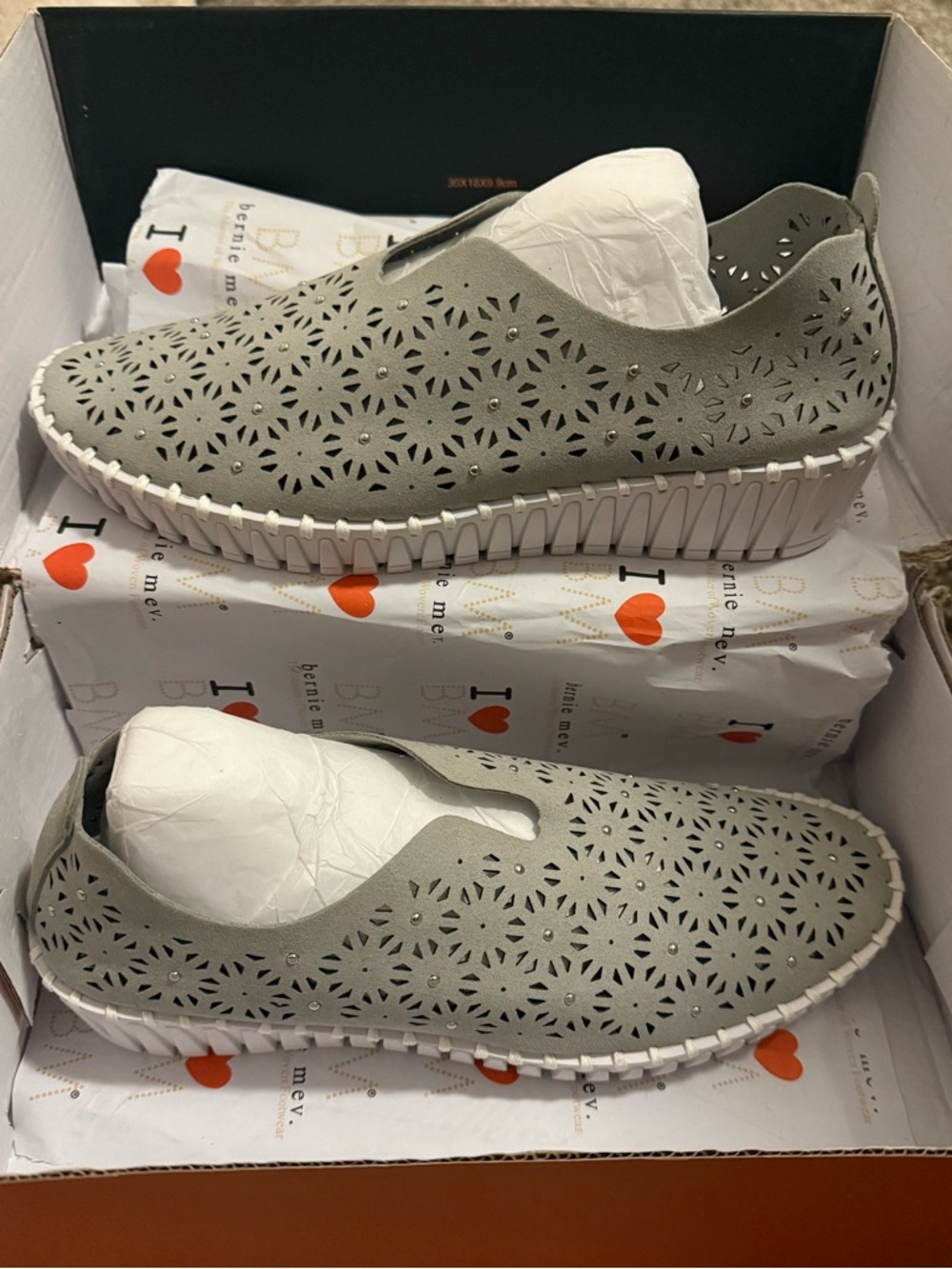 bernie mev. Laser-Cut Slip-On Flats in Light Gray